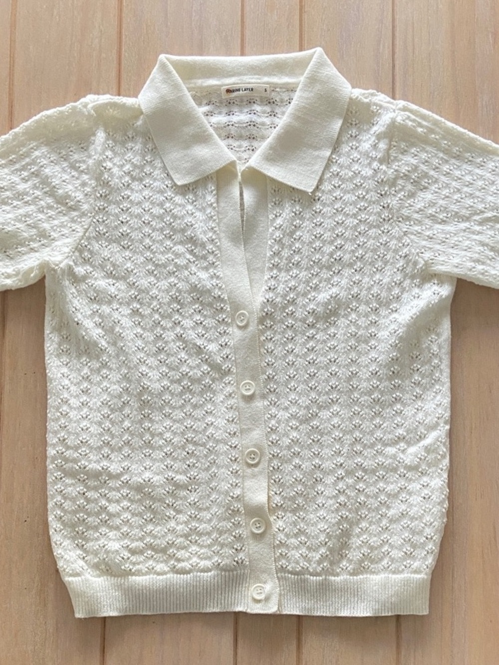 Marine Layer Piper Knit Resort Shirt Women’s Large Ivory Cream Open Knit Crochet - Picture 3 of 6